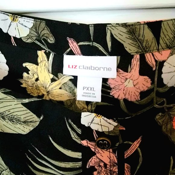 NEW Liz Claiborne Black Floral Square Neck Peplum Top Petite PXXL - Picture 3 of 6